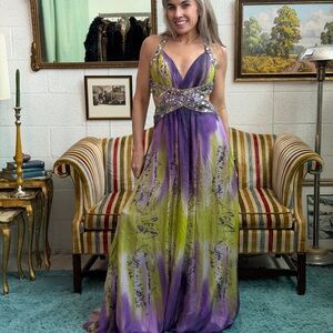 Tony Bowls Vibrant Purple and Lime Maxi Dress
